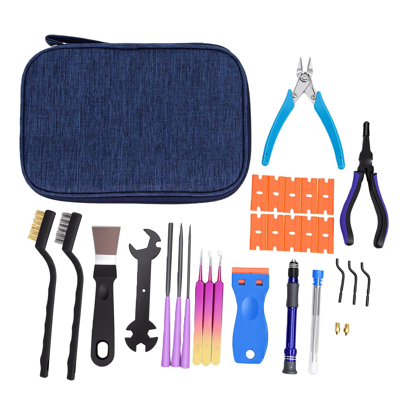 Fafeicy Kit de Posprocesamiento de Impresión 3D, Juego de Herramientas de Recorte y Desbarbado | Herramientas de reparación artesanal de acero de dureza, agarre antideslizante, estuche de transporte con cremallera para