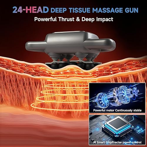 Miniatura 2 de Pistola de masaje de 24 Haed, pistola de masaje de tejido profundo con 9 modos, 99 intensidades, pistolas de masaje silenciosas de múltiples cabezas
