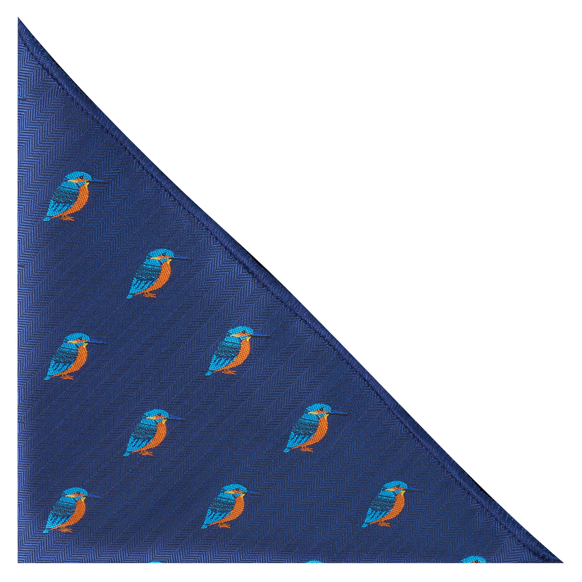 King & Priory Kingfisher Navy Blue Herringbone Embroidered Pocket Square, Handkerchief