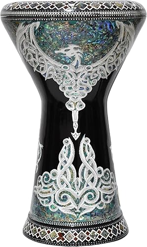 Nuevo Gawharet El Fan Drum Darbuka tabla doumbek de 18.519 pulgadas con incrustaciones de nácar azul, instrumento musical egipcio (dragón nocturno)