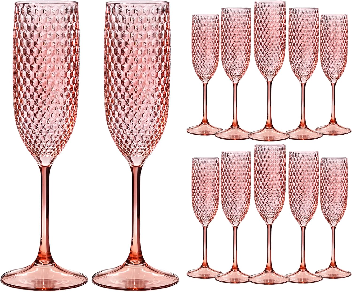 ZOMUIA 12 Pack Plastic Champagne Glasses Unbreakable Champagne Flute Acrylic Wedding Toasting Crystal Goblets Reusable Diamond Wine Glasses for Wedding Anniversary Birthday Party, Pink 5.5 oz