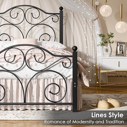 Miniatura 26 de VECELO Base de cama tamaño individual con cabecero y estribo, soporte de listones de metal resistente, base de colchón de plataforma, no necesita
