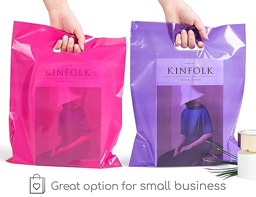 Miniatura 10 de Choice Marts 100 bolsas de plástico transparente con asas de 2 mil, 12 x 15 pulgadas, bolsas de mercancía gruesas y brillantes, bolsas de compras