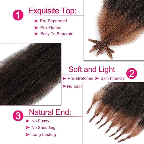 Miniatura 10 de Cabello afro Twist de 12 pulgadas, 3 paquetes, cabello afro trenzado elástico preesponjado, cabello previamente separado para extensiones de cabello