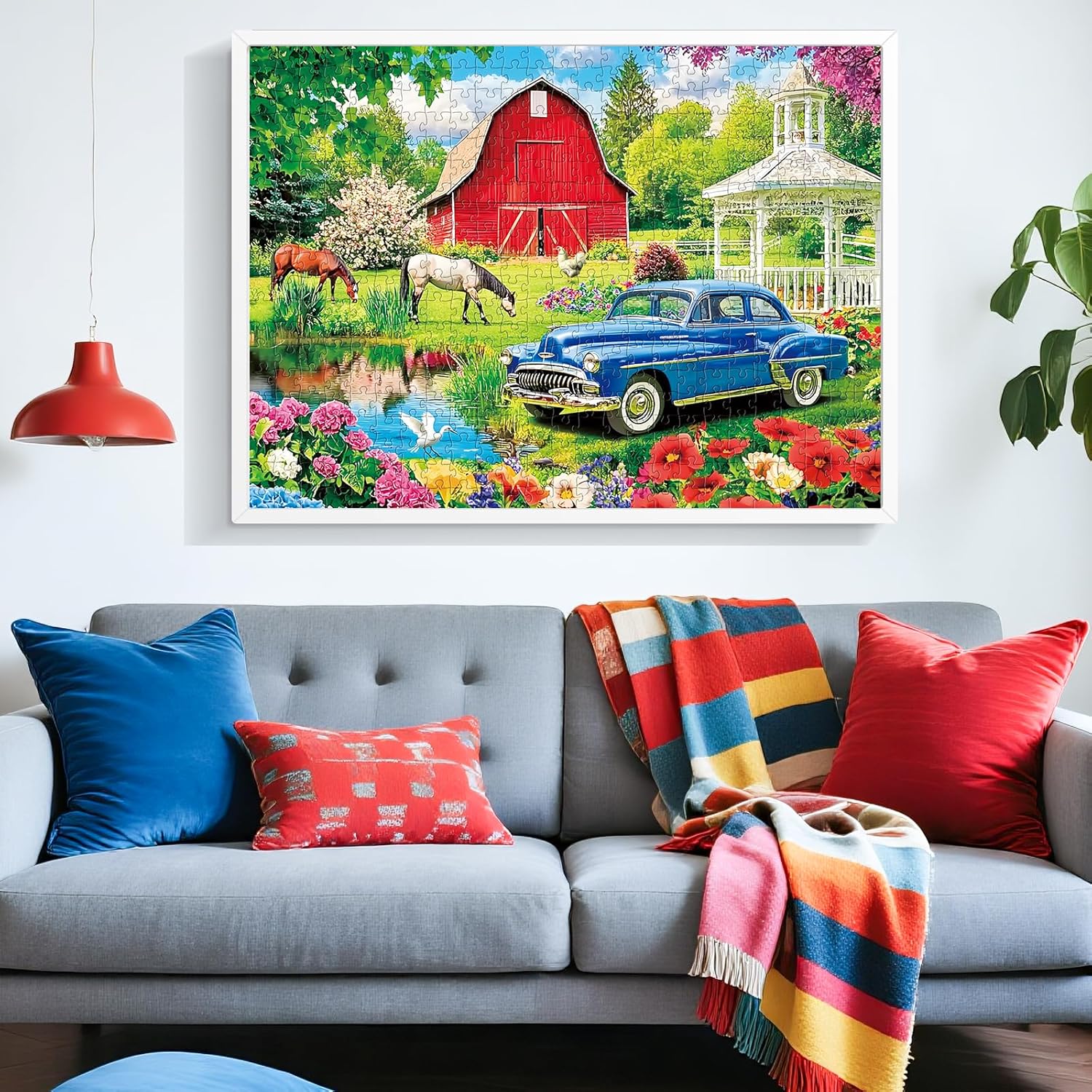 Puzzles for Adults 500 Pieces,Farm Horse Puzzle for Adult,Flowers Rooster Barn Truck Themed Jigsaw Puzzle,Country Life Puzzle for Seniors,Puzzles for Family Game Nights, 20.5x15 in