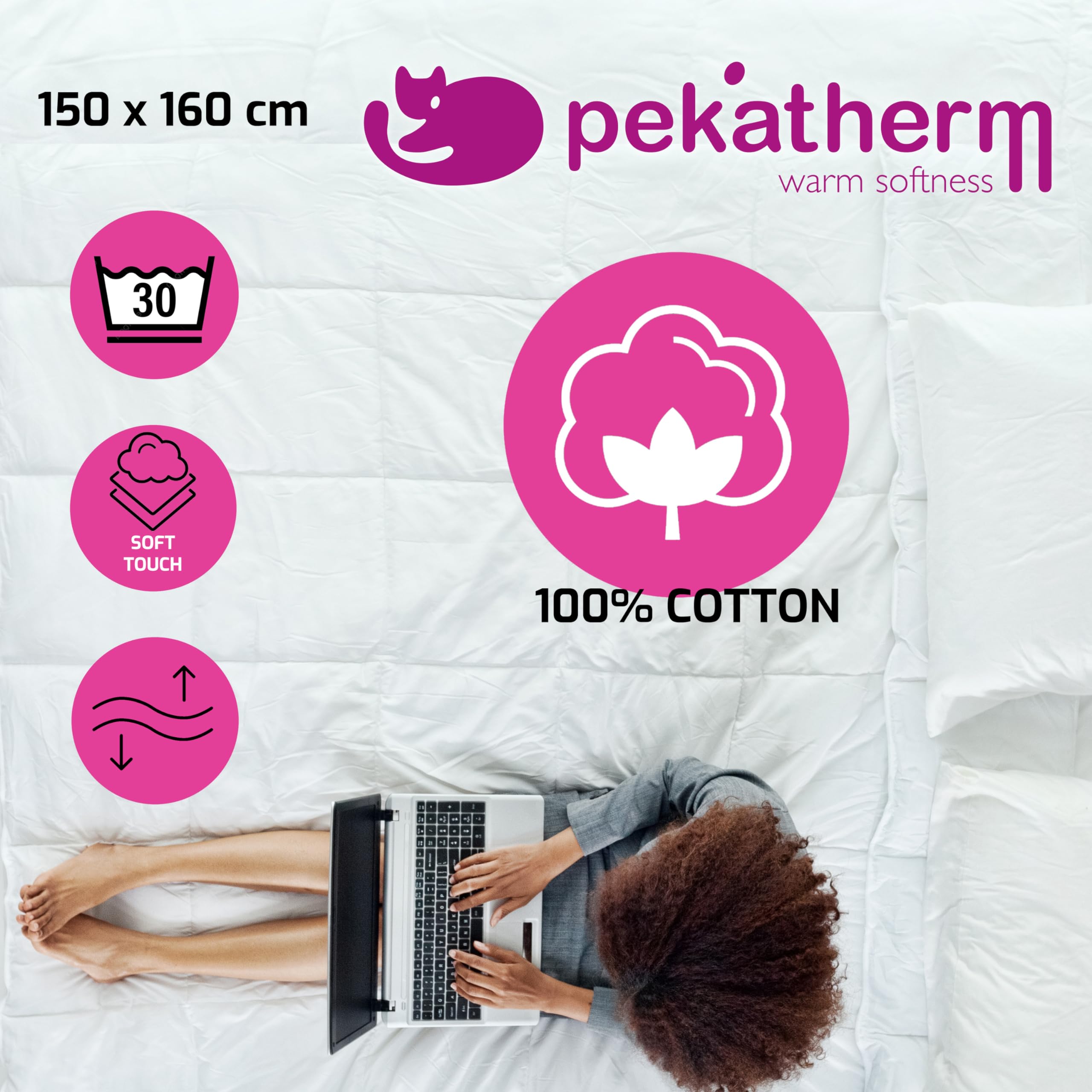 Pekatherm U210DF - Doppeltes Wärmeunterbett aus Baumwolle, 150 x 160 cm | Elektrische Wärme Unterbettdecke | Wärme Unterbett | Wärmeunterbett mit Abschaltautomatik
