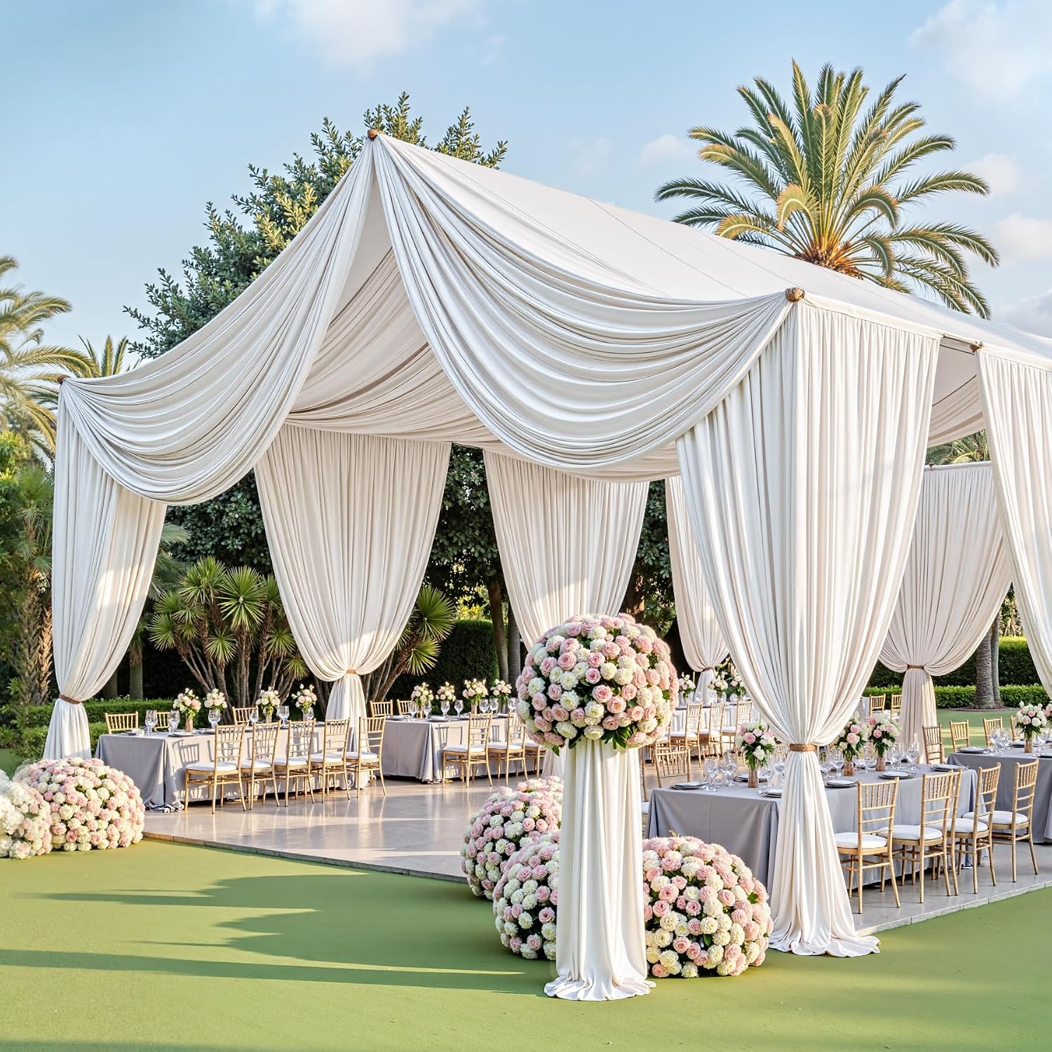 4 Panels 5ft x 40ft Off-White Ceiling Drapes for Wedding, Wrinkle Free Tent Draping Curtains, Fabric Canopy Ceiling Drapes for Ceremony Wedding Party Decoration