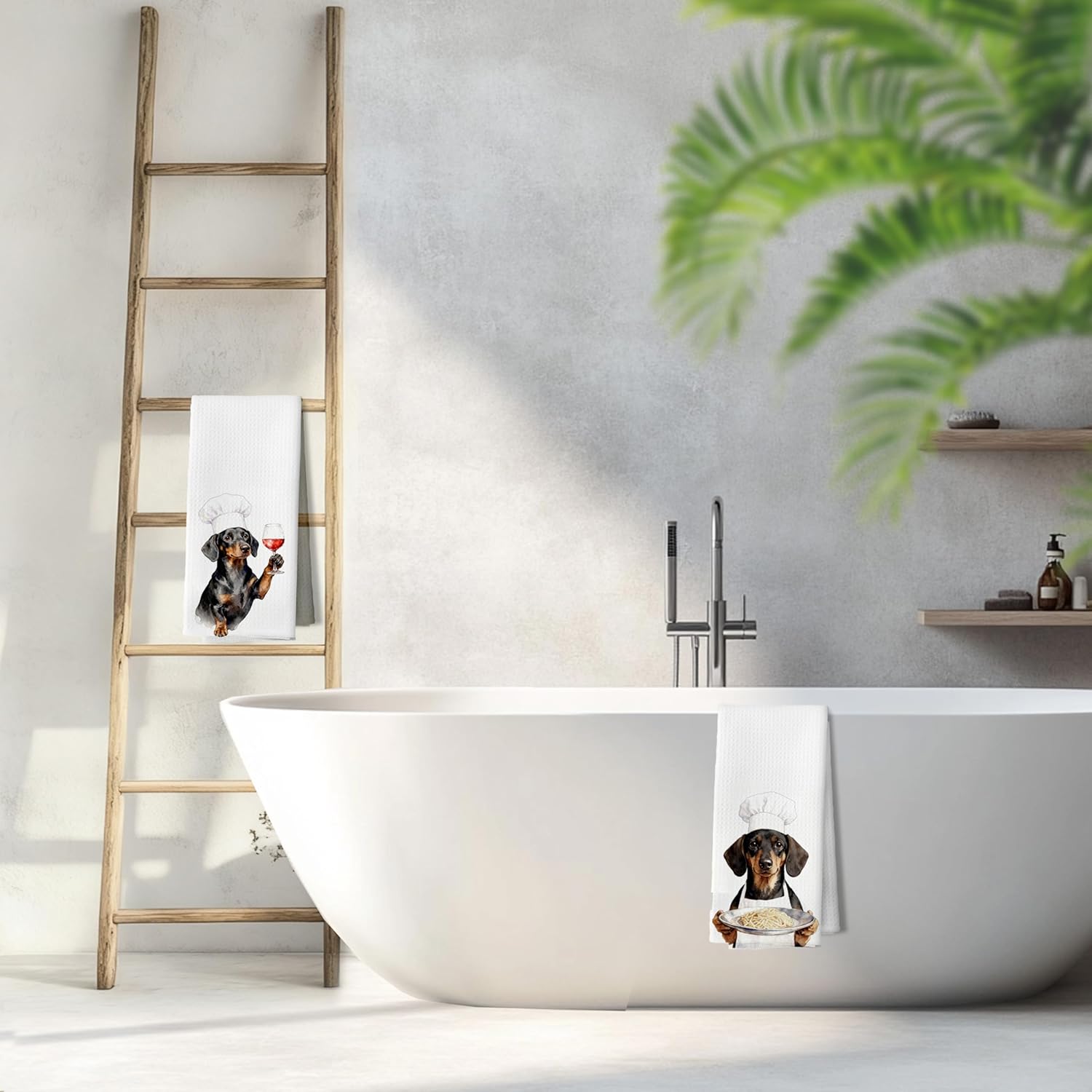 Funny Chef Wine Dachshund Gifts Kitchen Dish Towels, Dachshund Gifts for Women Men, Weiner Dog Decor Decorative Hand Tea Towels for Kitchen Bar Cart, 16x24 Inches Set of 2 - Image 5