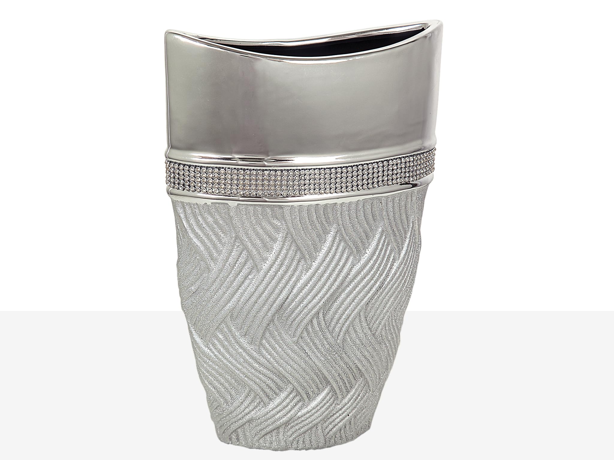 Vase céramique argenté design moderne avec petits cristaux déco salon