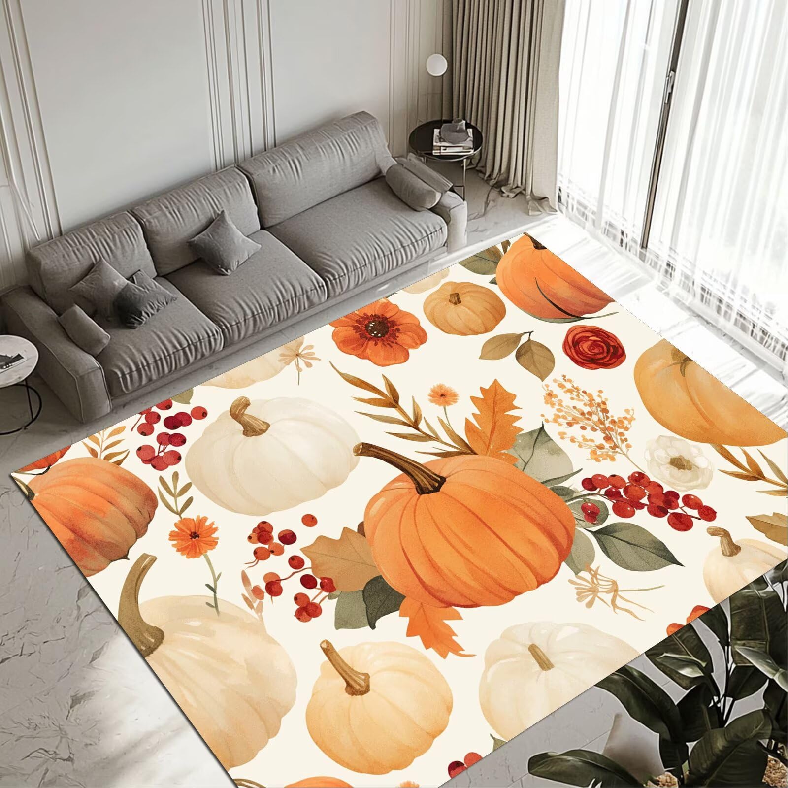 Tapis de salon imperméable lavable pumpkin 90x120cm déco antidérapante