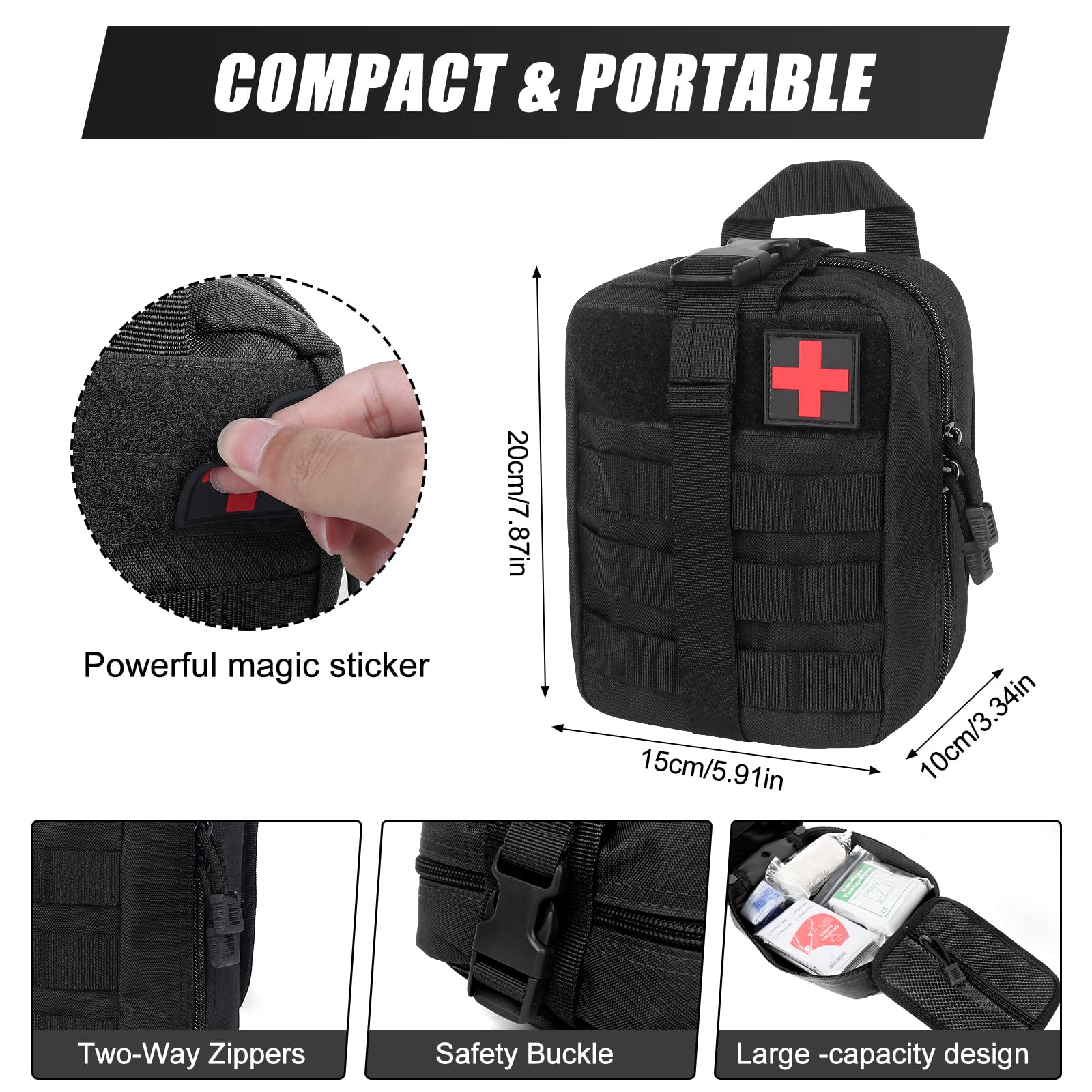 Botiquín de Primeros Auxilios, 46PCS Kit de Primeros Auxilios, First Aid Kit para Medicina Táctica, Bolsa de Farmacia de Viaje, Bolsa de Emergencia para Viaje y Acampada