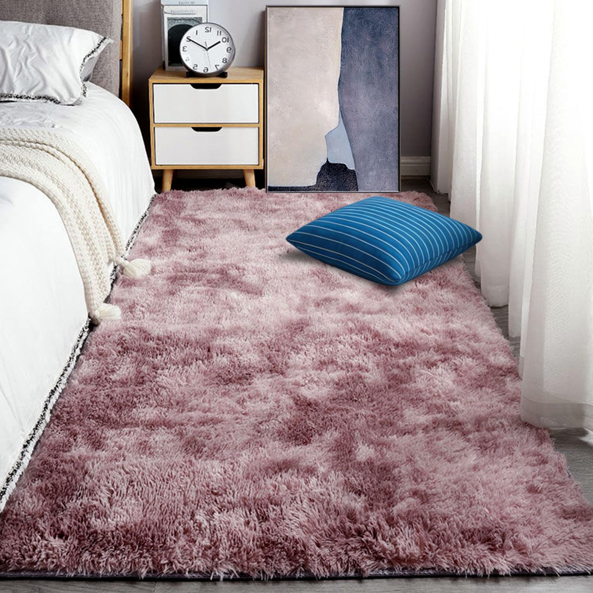 Tapis de salon 110 x 110 cm rose pourpre antidérapant moderne