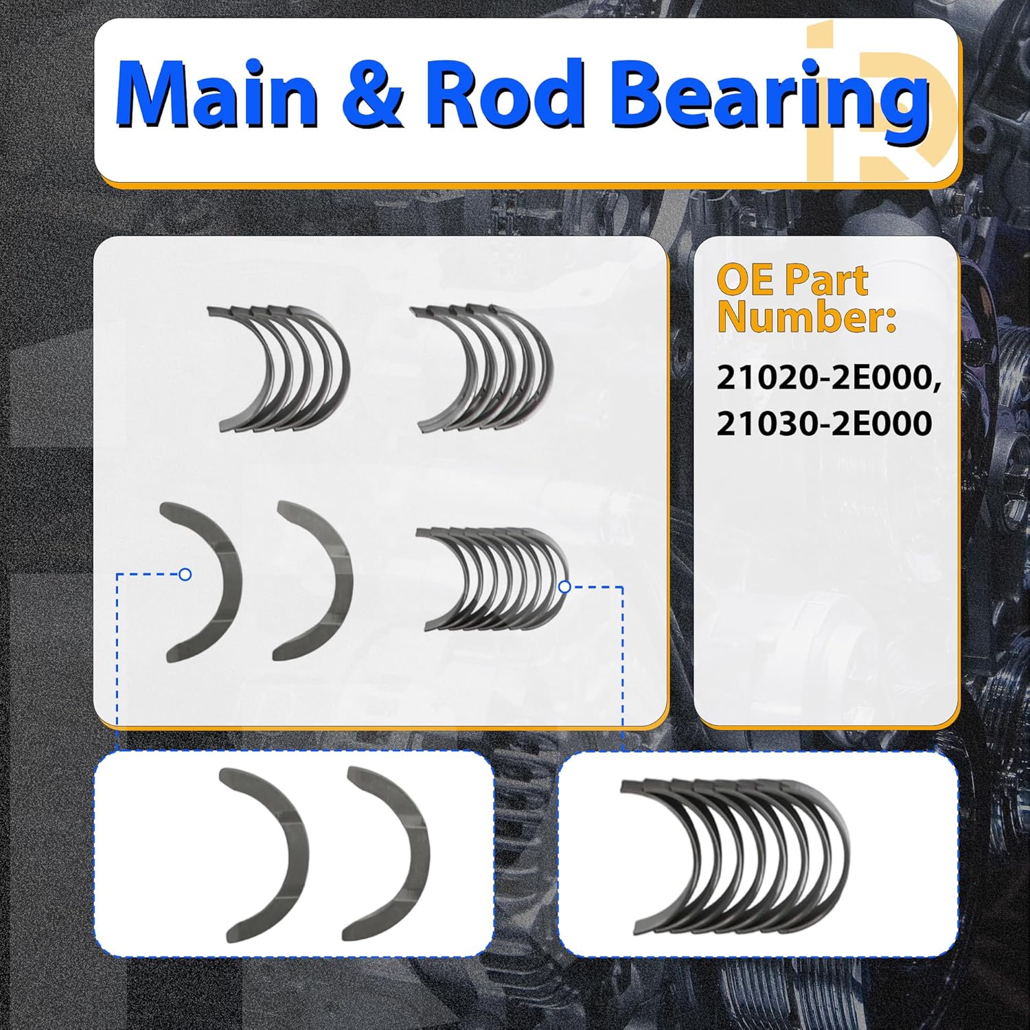 G4NA Engine Crankshaft Bearings Kit Fit for Kia Soul Forte Forte5 Koup Optima Hybrid Hyundai Tucson Elantra GT Sonata Hybrid 2.0L 2014-2021 623V6-2EH00 23110-2E200