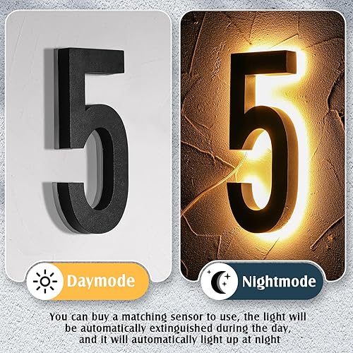 Vista 16 de ROCEEI Número de casa LED retroiluminado de 8 pulgadas 0-9 para direcciones grandes exteriores, número iluminado, impermeable, acero inoxidable