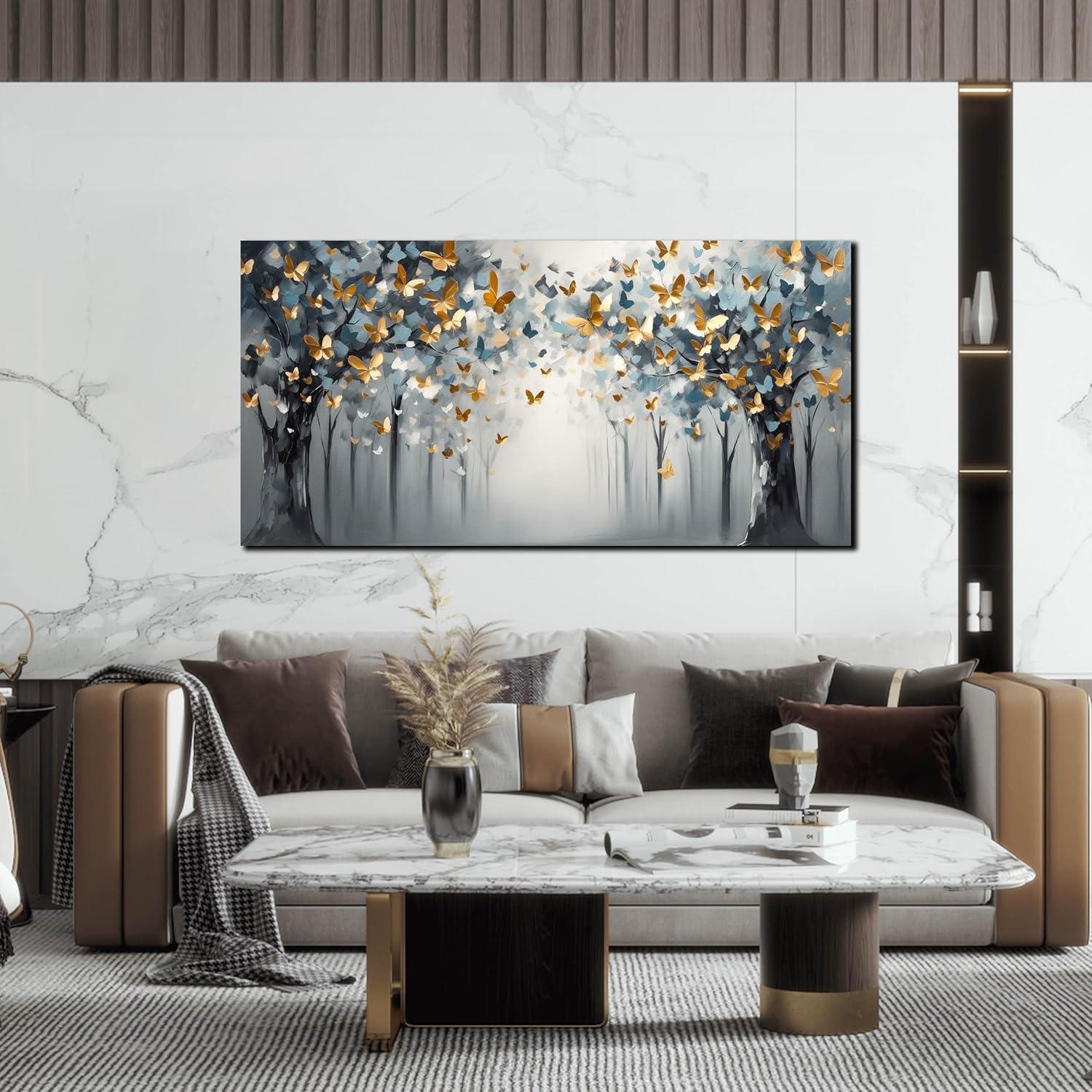 SIXTTART Butterfly Art Wall Decor for Bedroom - Tree Abstract Wall Art for Living Room - Art Work for Office Walls Size 24" x 48"