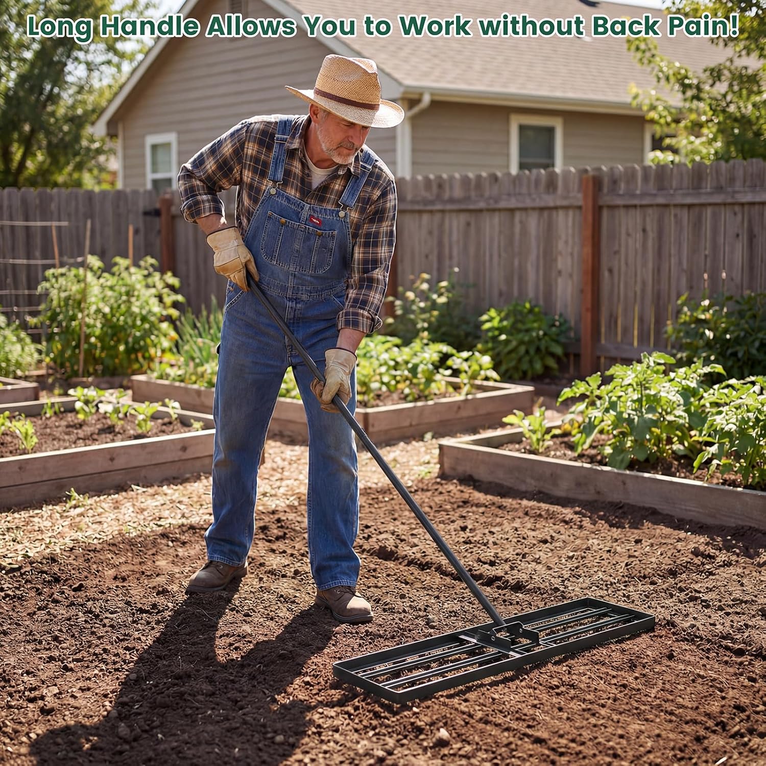 Goplus 36" x 10" Lawn Leveling Rake, Effort-Saving Landscape Lawn Tool with Ergonomic Handle for Soil, Garden, Backyard, Golf Course, Farm, and Pasture, Black (Black)