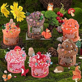 LAWOHO 6 Packs Forest Slime Kit - Clear, Butter, Cloud Slime Making Set for Kids with Animal Add-ins, 360ml Birthday, Halloween, Christmas, Easter Gifts, Party Favors