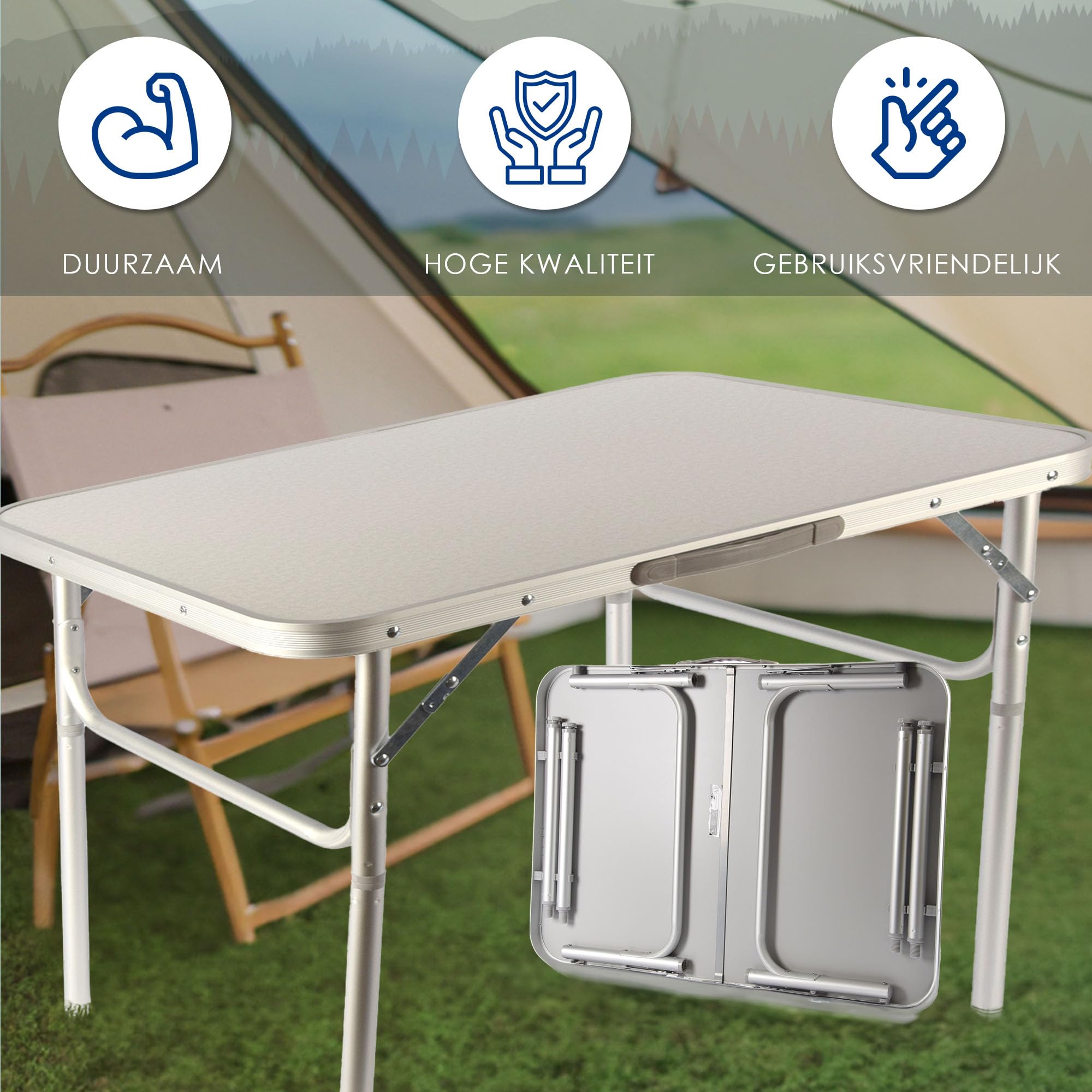 Table de jardin pliable | Aluminium et plastique résistant aux intempéries | Table pliante de camping pour 1-2 personnes | Table de camping grise avec hauteur réglable à 2 positions | Capacité de 30