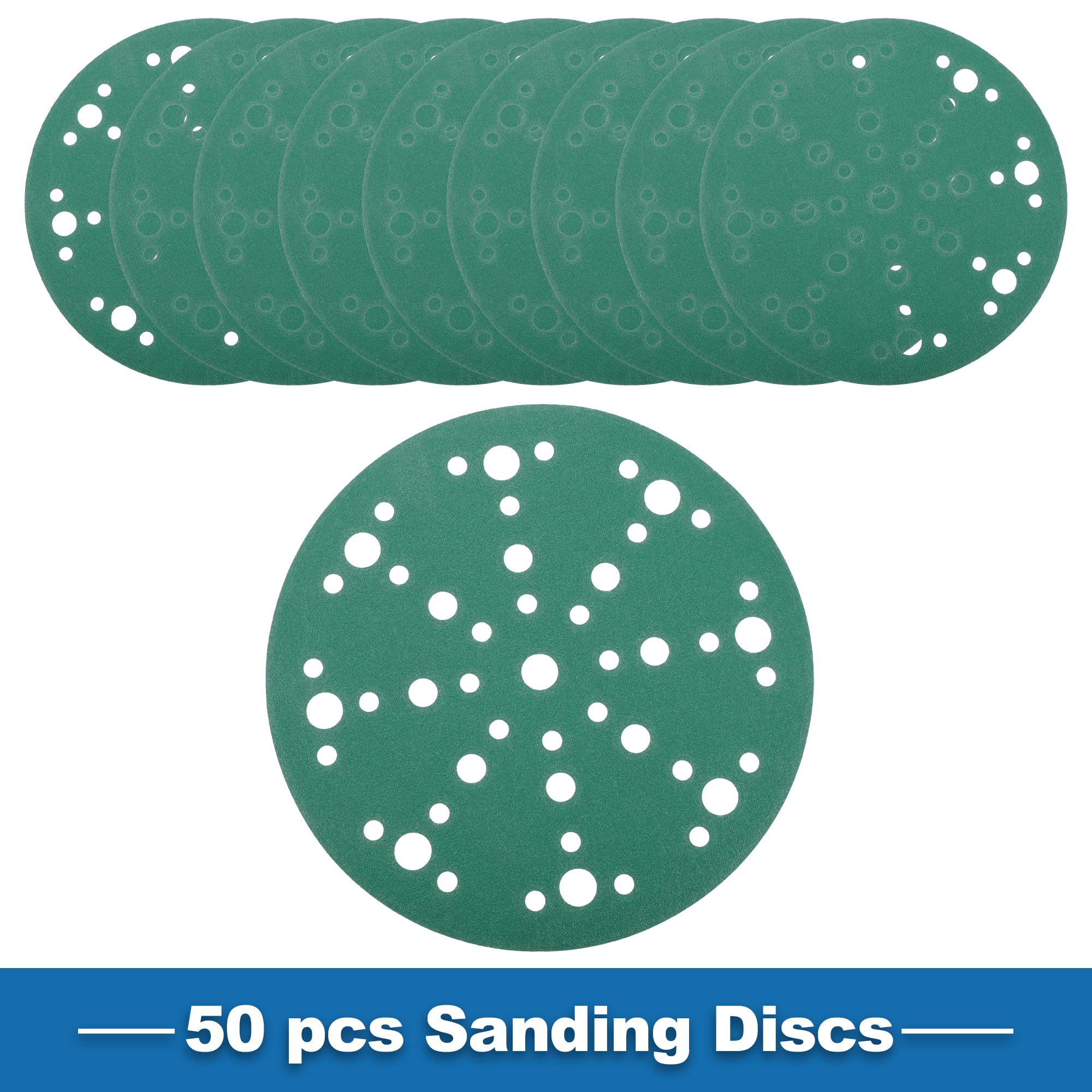 A ABSOPRO Sanding Discs 6 Inch 49 Hole 180 Grit Round Hook and Loop Sandpaper Aluminum Oxide Green 50pcs, 6" - Image 3