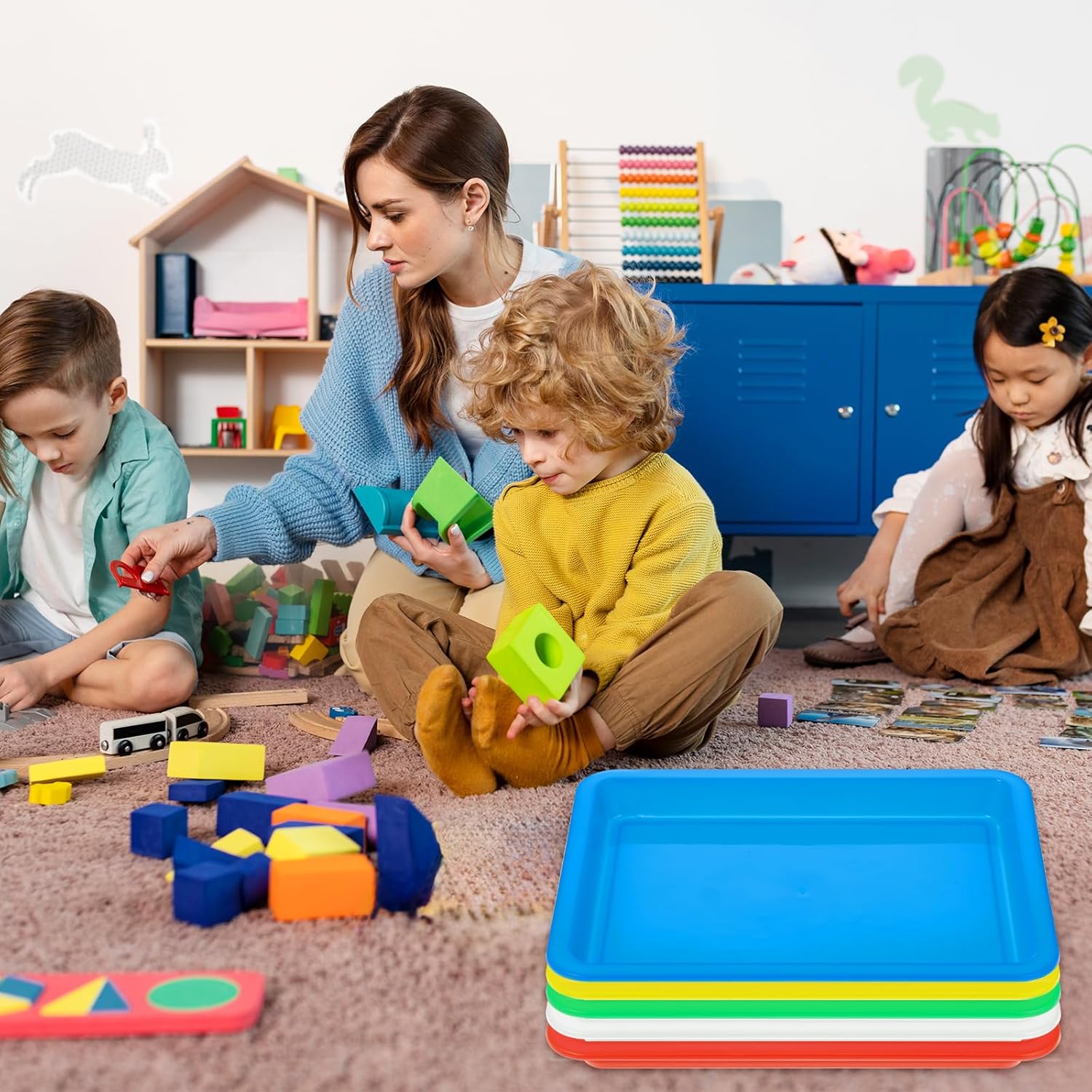 20 Pack Plastic Art Trays, Multicolor, Large, Rectangular, Stackable, Smooth Finish, 13.4 x 10 x 1 inches, Ideal for Painting, Mixing Beads, Crafting, Sorting, Beading, Home Organizing - Image 7