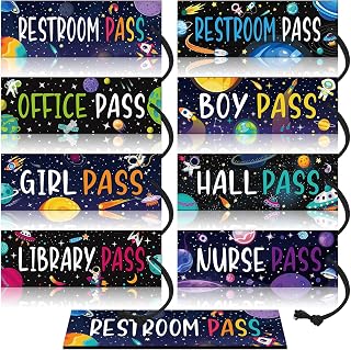 8 Pcs Outer Space Magnetic Hall Pass for Kids Classroom Pass Reusable Girl Office Boy Restroom Library Pass Travel World Spaceship Planet Waterproof Pass for Nursery Kindergarten Decor
