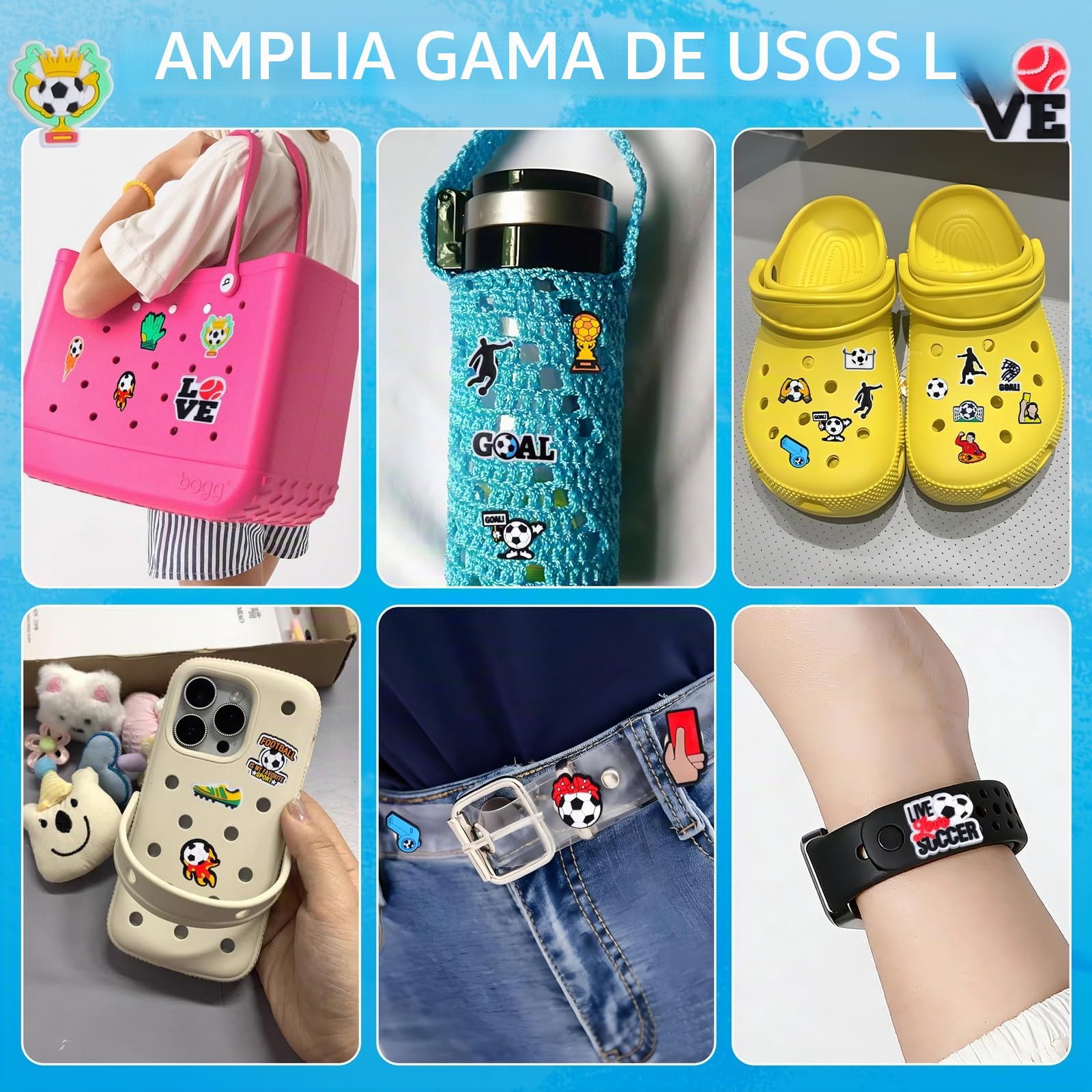 Adornos para Zapatos Crocs de Fútbol: Pins PVC DIY Decoración de Dibujos Animados para Niños Niñas Adultos