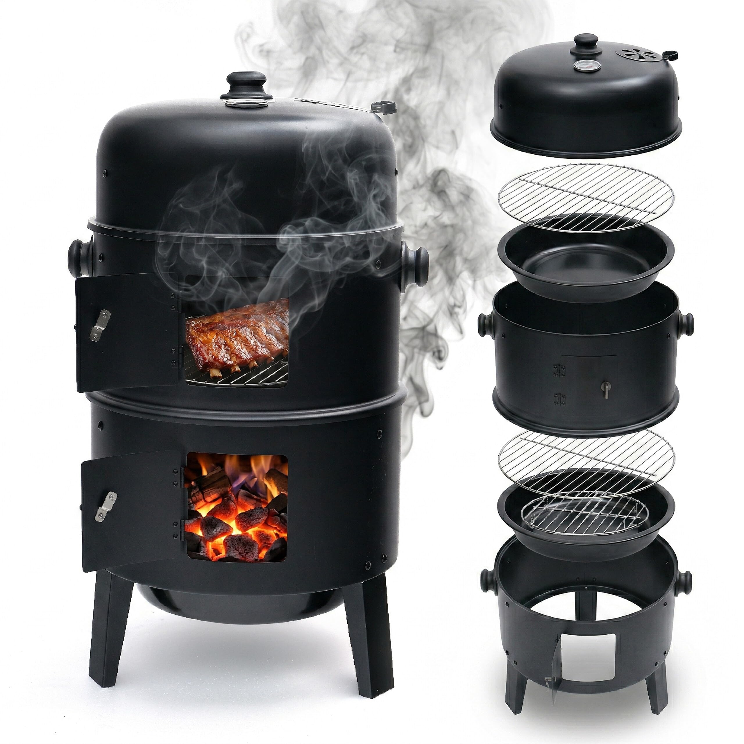 Relaxdays Smoker 3in1 Affumicatore/Griglia/Cottura, nero