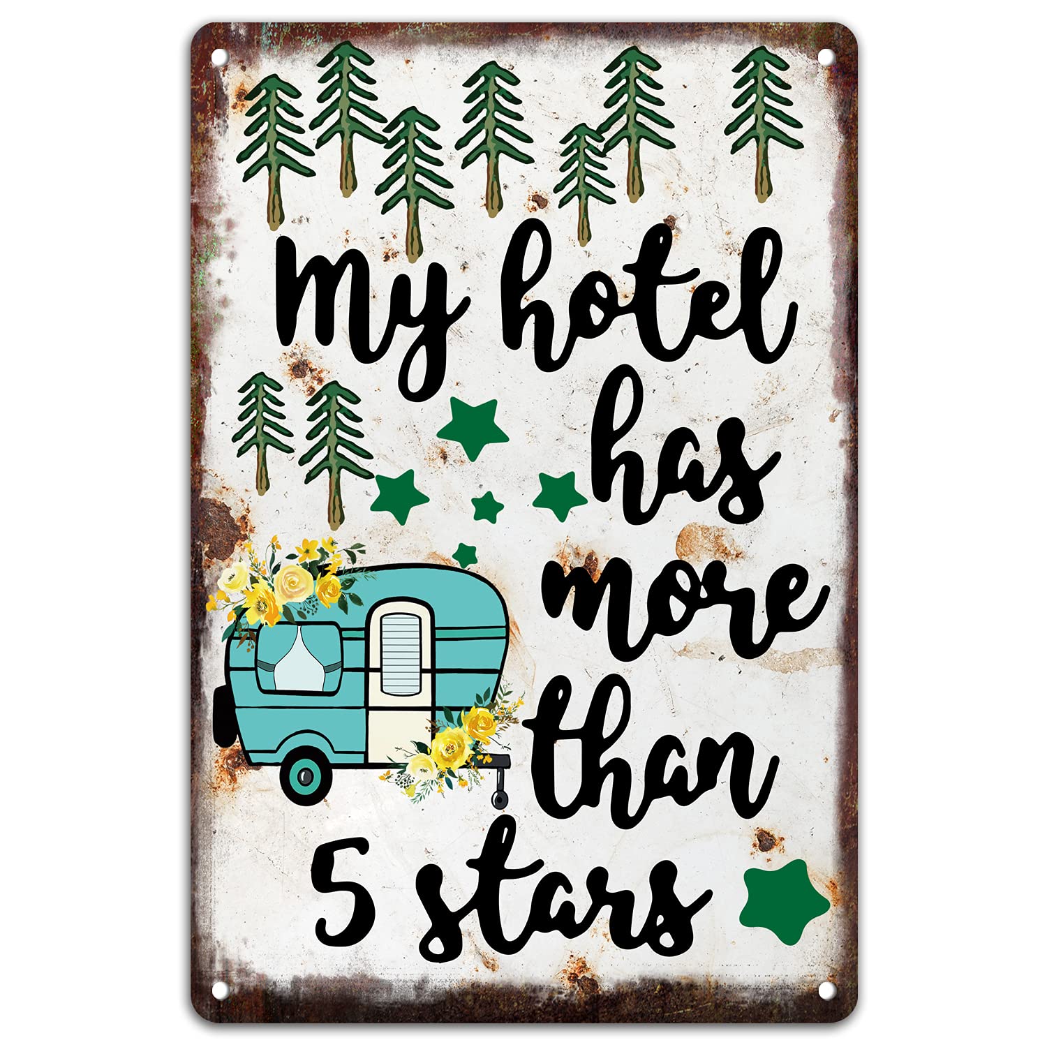 OCCdesign Rustic Camper Metal Tin Decor Sign Home RV Camper Accessories Wall Décor Gift Idea for Friend Family Motorhomes/Farmhouse RV Camping-5 stars-W-M033