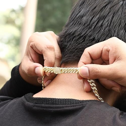 Miniatura 4 de Collar de cadena de eslabones cubanos de moissanita creada en laboratorio de 6.90 a 12.00 quilates de ancho de 0.315 in de ancho en plata esterlina