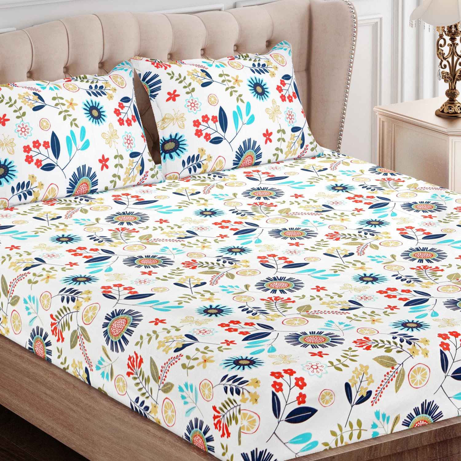 SEJ by Nisha Gupta Bedsheet for Double Bed Cotton | Bedsheets Queen Size Double Bedsheet with 2 Pillow Covers | Floral Printed Soft Bedsheet King Size Bed | All Season Comfort (B0BS72MRHG) Amazon Price History, Amazon Price Tracker