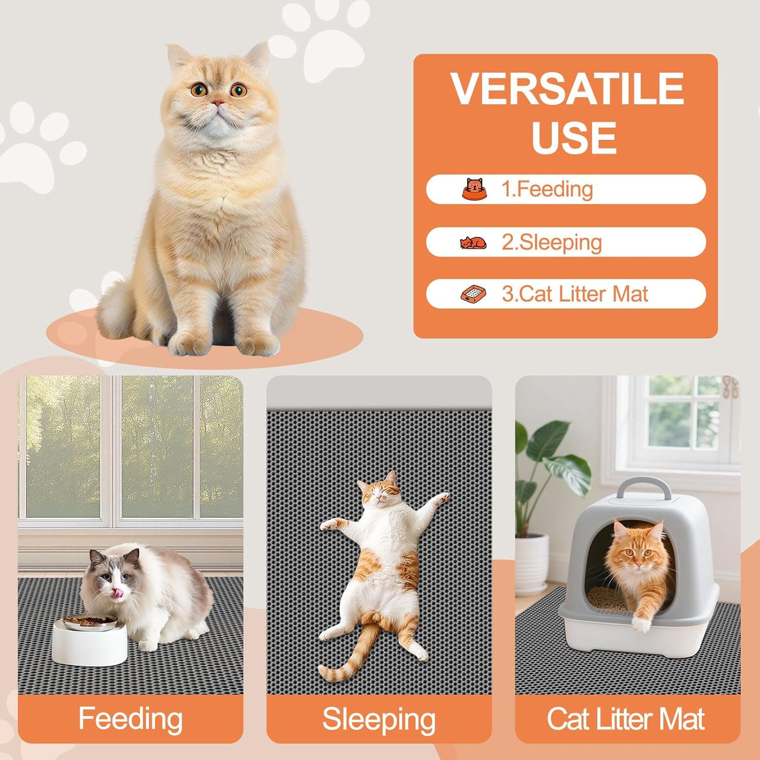 XL Extra Large Cat Litter Box Trapping Mat with Honeycomb Catcher for Indoor Kitty 36x30 Inch, Waterproof and Washable Easy Clean, Anti Tracking from Paws Mess Free, Heavy-duty Non slip
