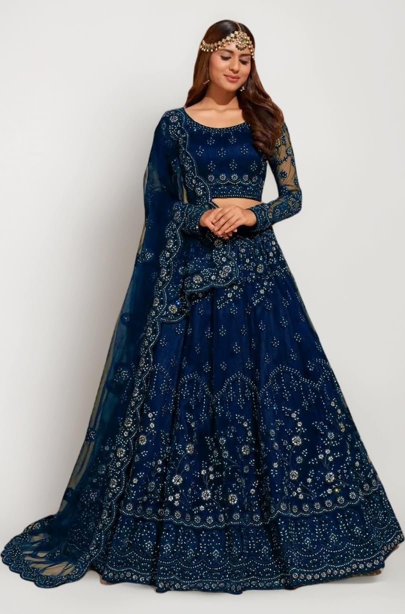 Women's Soft Net/Satin Embroidery Semi Stitched Lehenga Choli