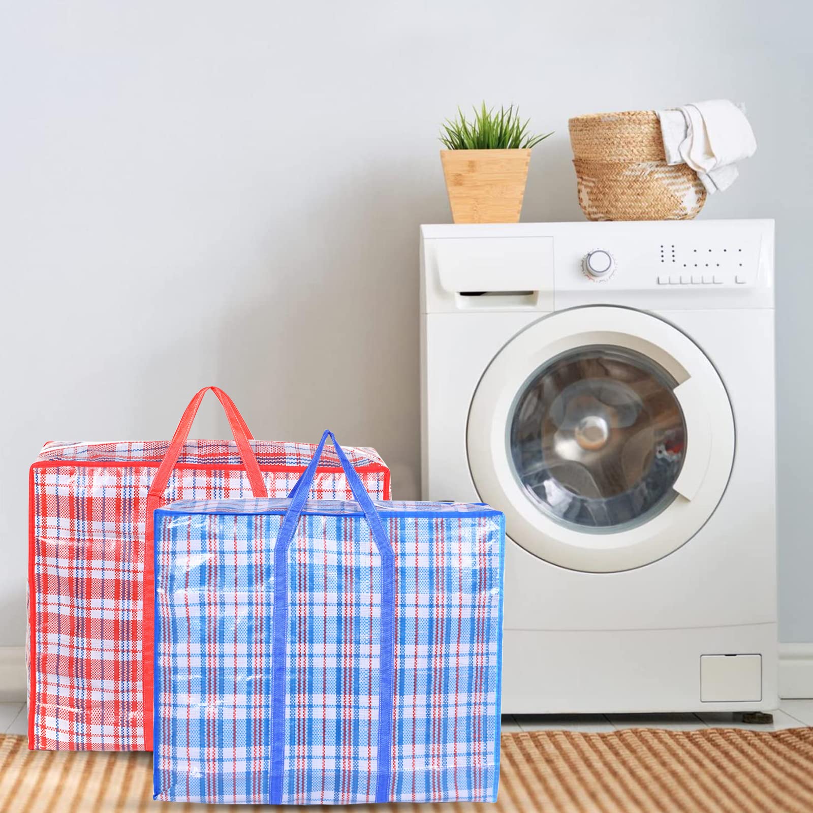Lot de 3 Sac à Linge Extra Large de Rangement, Sacs à Linge Réutilisable Grand Fermeture Éclair Shopping Sac de Rangement Robuste, Sacs de Déménagement Pour Voyage Linge Vêtements