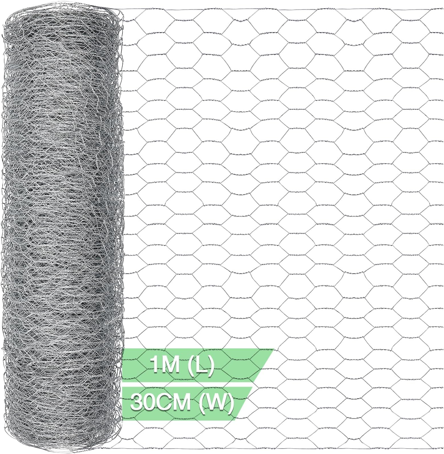 Yeepeo Chicken Wire Mesh Roll, Galvanised Hexagonal Chicken Wire Fencing, 30cm × 1m, 15×25mm Holes, 0.5mm Wire, Garden Animal Enclosure DIY Craft