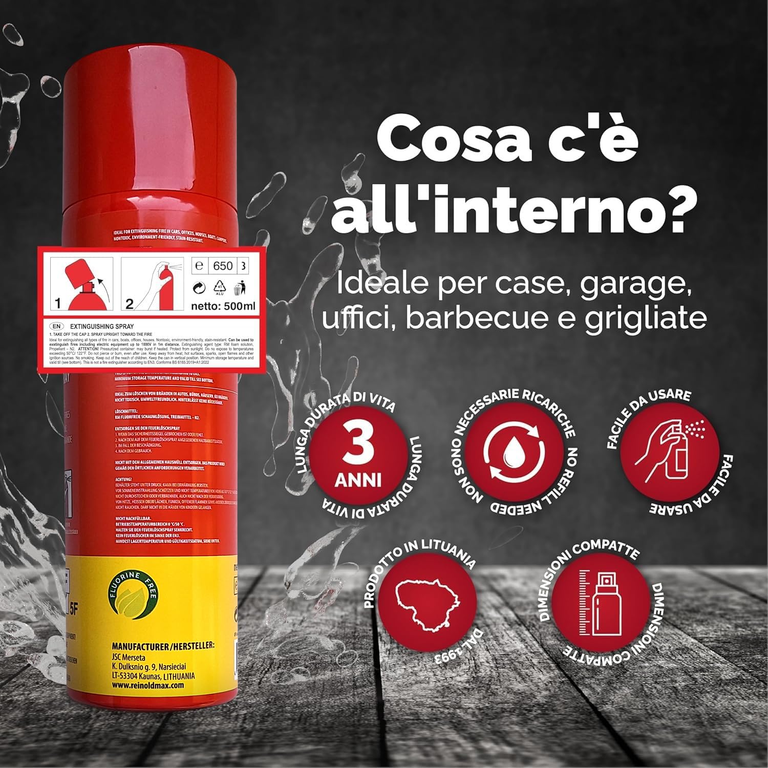 2X Reinoldmax Estintore Casa, Piccolo Aerosol Estintori Per Casa, Mini Estintori Spray per Cucina, Campeggio, Camper, Casa, Camino, Auto, Estintore Elettrico, Accessori Per Auto
