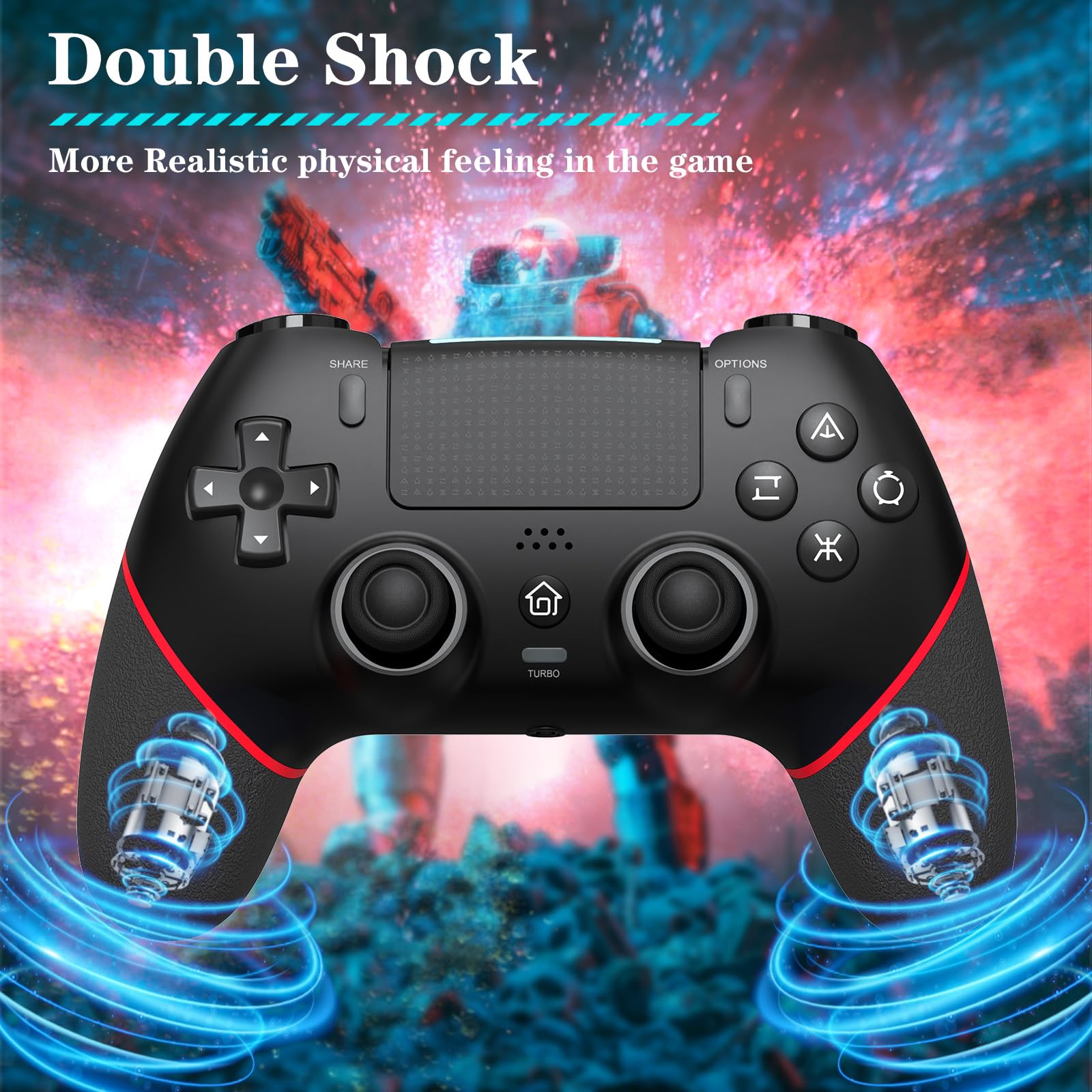 RCCBOOST Mando para PS4 con Programación TURBO MACRO, 2024 Nuevo Joystick Efecto HALL Sensible Sin Deriva, Batería 1000mAh Mando para PS4/ Pro/Slim con Altavoz Audio Jack(Rojo)