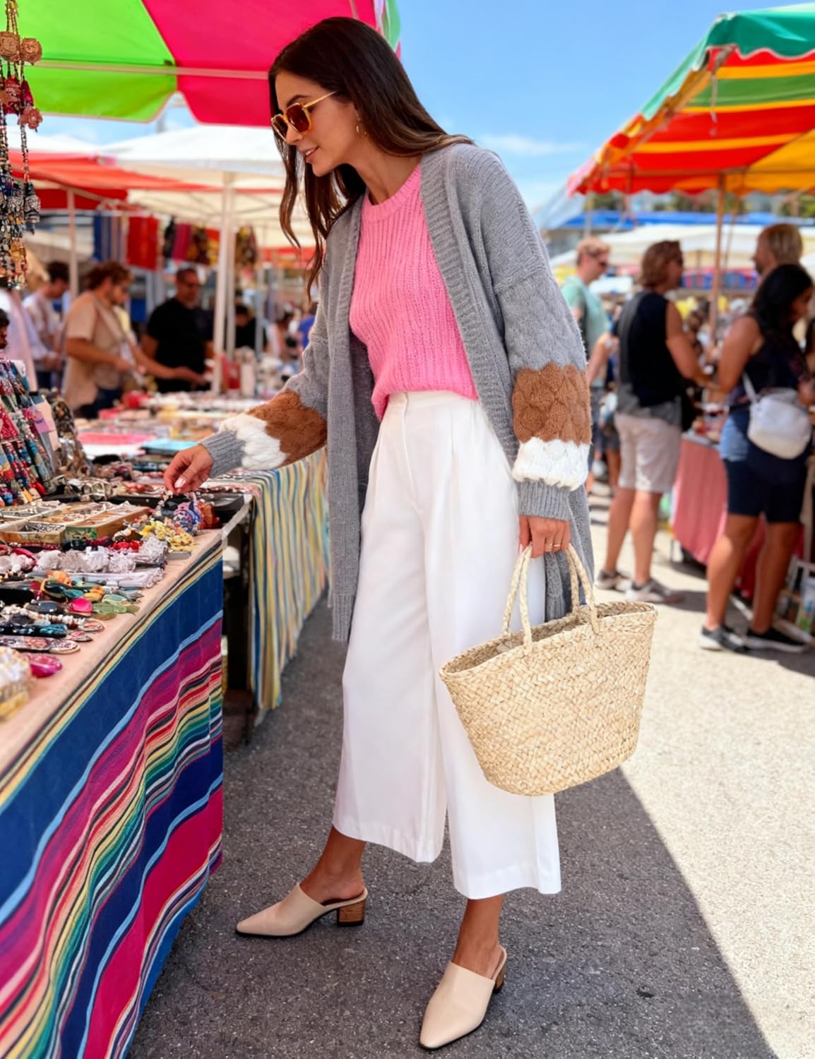 Yidarer Women Oversized Knit Cardigan Open Front Color Block Sweater Casual Fall Outfits with Pockets - Image 8