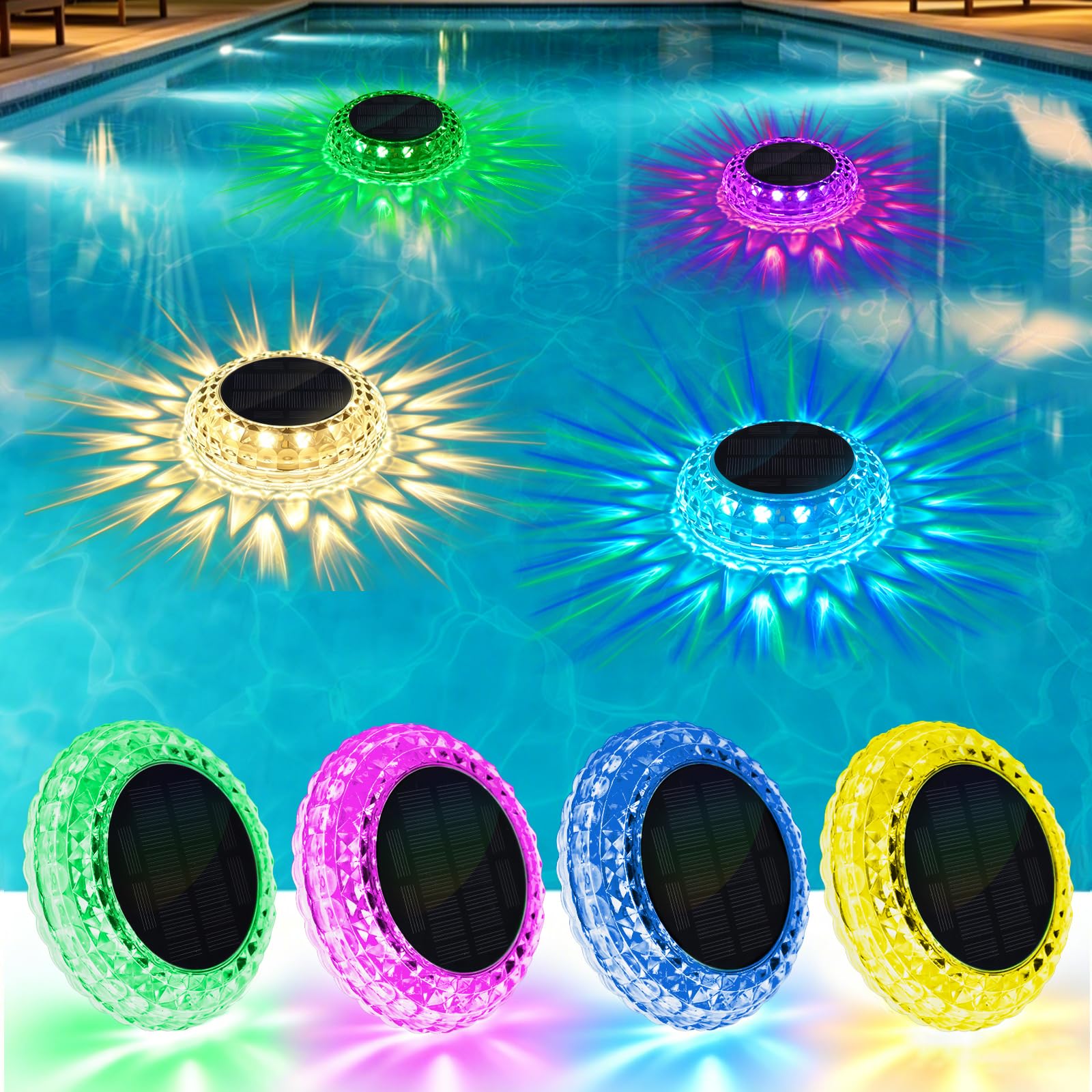 Schwimmende LED-Pool-Lichter, solarbetrieben, Pool-Lichter, die für den Innen-, Oberirdischen Pool/Teich/aufblasbaren Whirlpool/Badewanne/Party, Schwimmbadzubehör Essentials Dekorationen für den