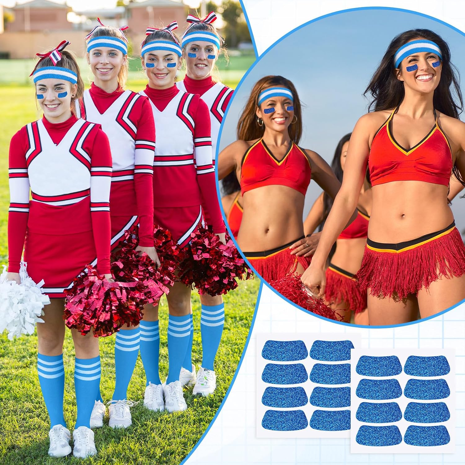 Shyyween 18 Pcs Knee High Socks Headbands Glitter Eye Stickers for Sports Team Spirit Wear Accessories