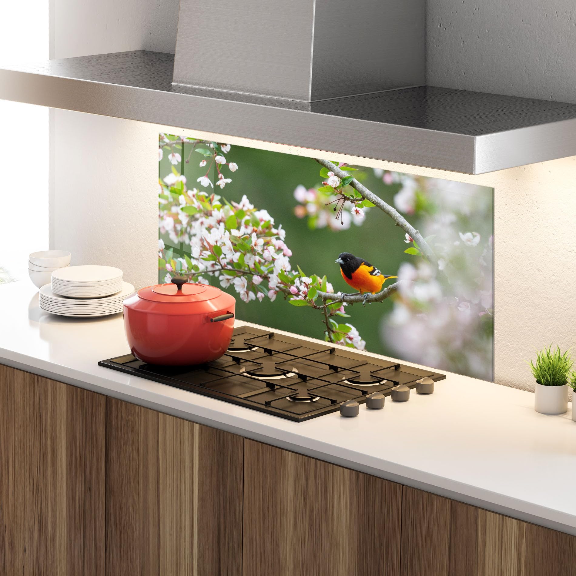 ARTHUB® Crédence de Cuisine en Verre 60x150 cm, Spring Flower Trees | Protection Contre Les éclaboussures, Revêtement Mural en Carreaux, Plaque en Verre, Verre trempé, Paysages, Printemps