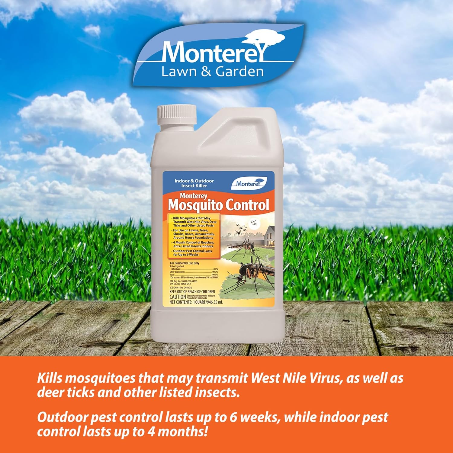 Monterey Mosquito Control - Indoor and Outdoor Insect Killer - Apply with Sprayer - 1 Quart Concentrate