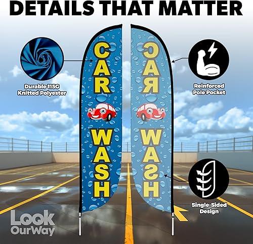 Miniatura 2 de LookOurWay Kit de asta de bandera de plumas, pancarta publicitaria de 12 pies de alto con kit de poste de fibra de vidrio y pico de tierra para