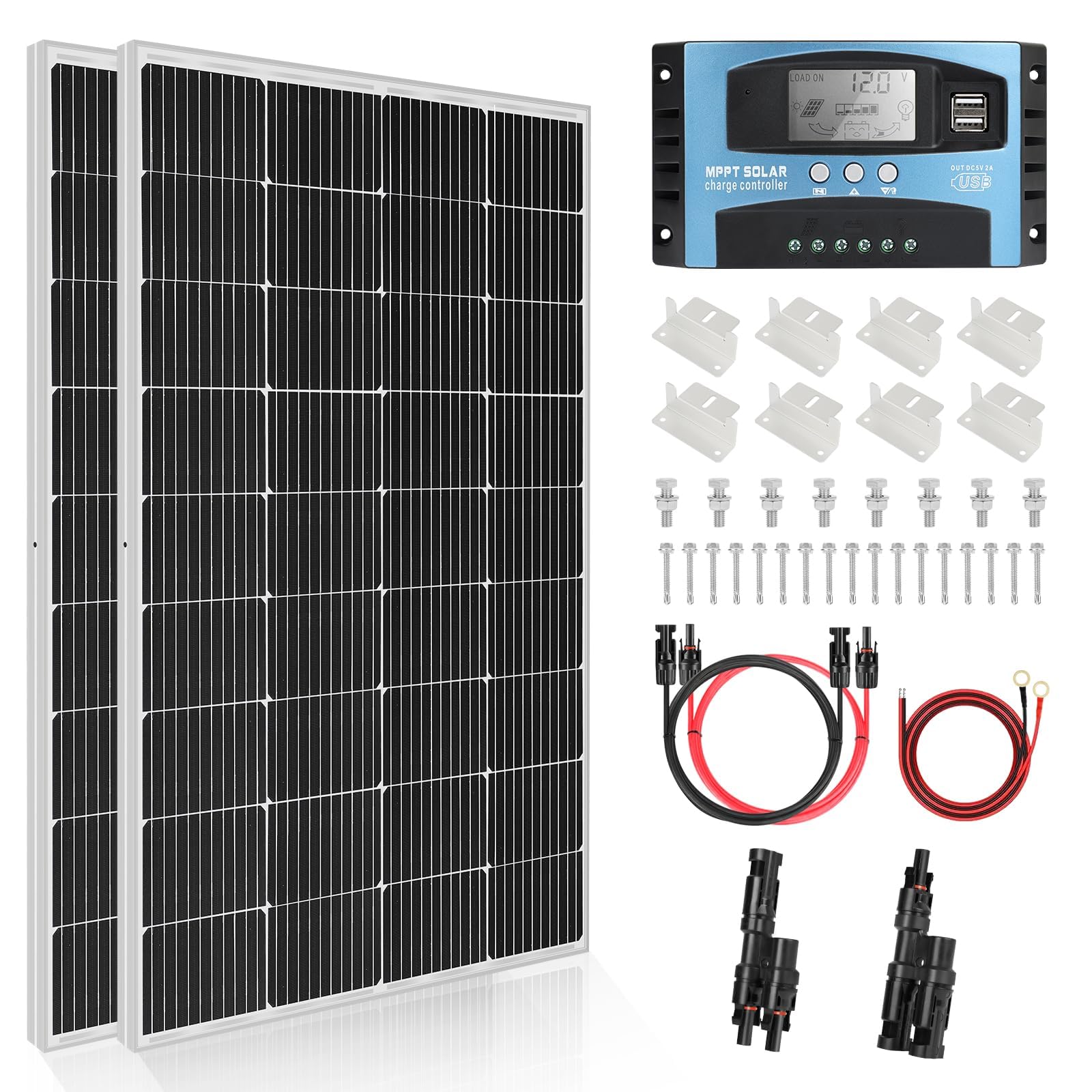 Kit panneau solaire MPPT 360W DERUXI 12V avec 2 panneaux mono 180W pour caravanes