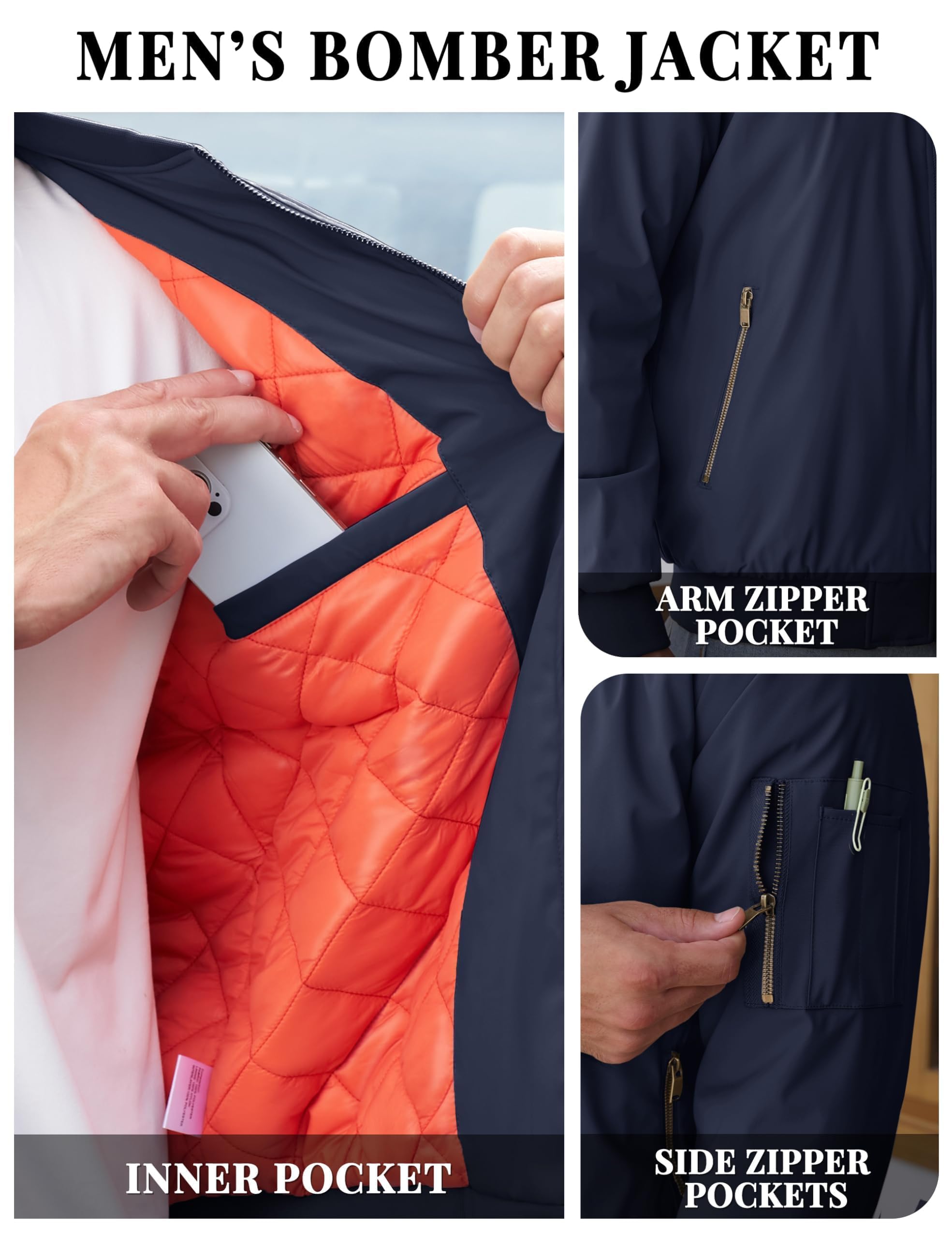 TACVASEN Uomo Giubbotto bomber Jacket Autunnale Calda Sportiva Tempo Libero Casual