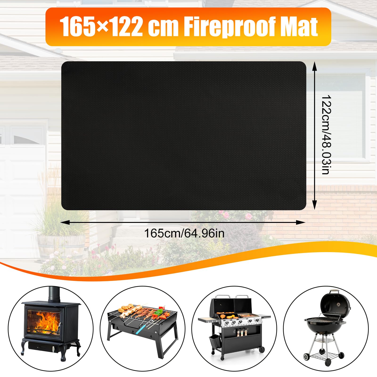 Tappetino Ignifugo per Barbecue 165 x 122 cm, Tappeto Protettivo Antifiamma per Grill e BBQ, Resistente fino a 1093°C/2000°F, Impermeabile e Antiolio, Protezione per Terrazza, Patio