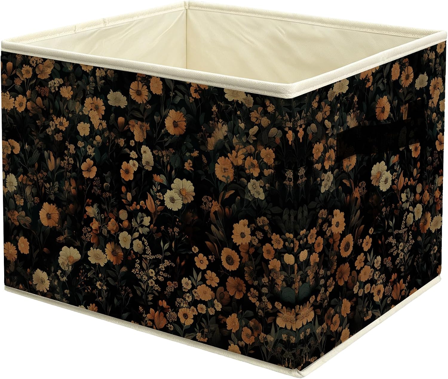 Moody Vintage Floral Storage Basket Bin with Handles, Dark Academia Cottagecore Botanical Wildflower Collapsible Fabric Storage Organizer for Shelves Closet Clothes Toys