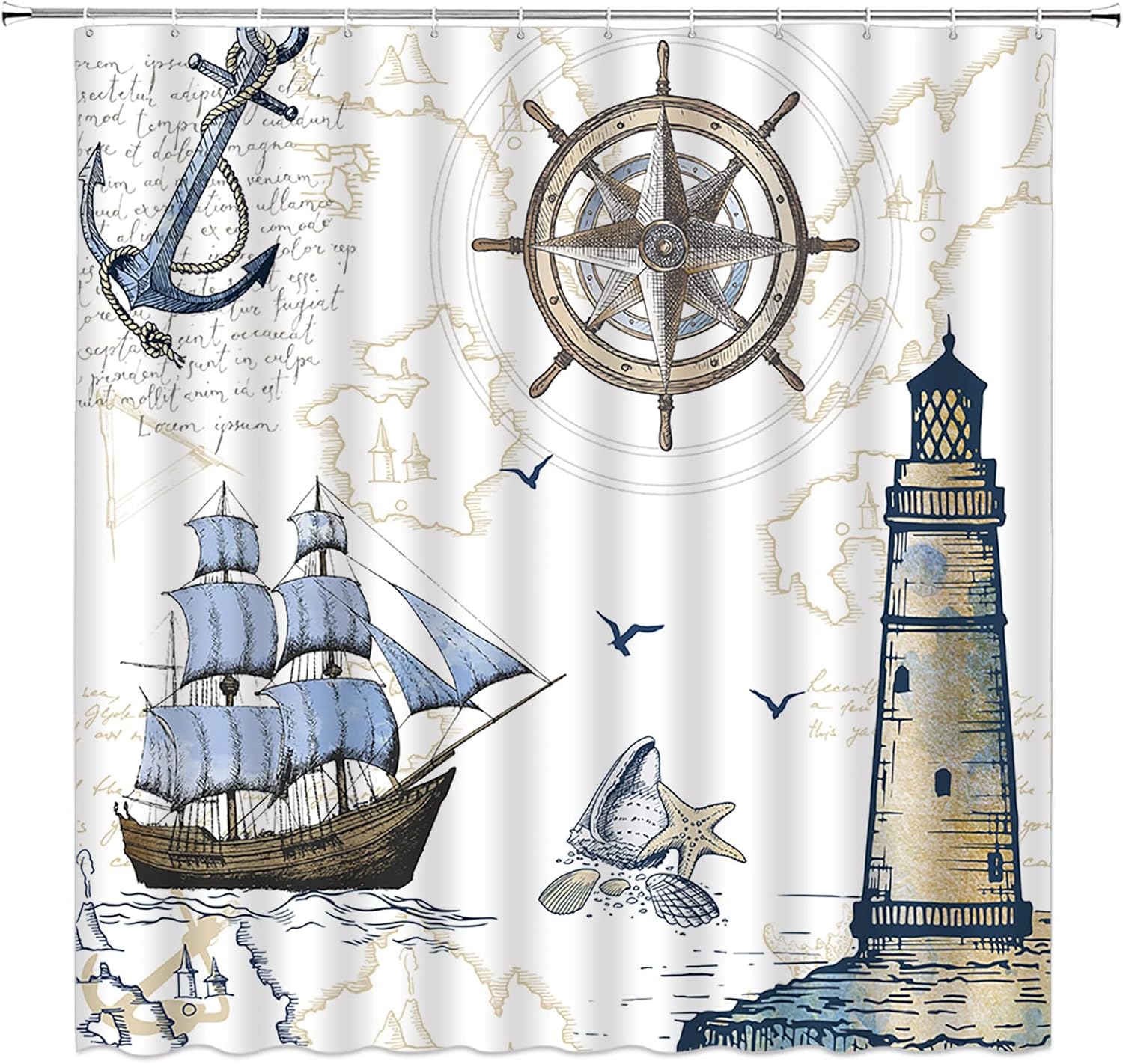 BSTDSYSY Nautical Sailboat Shower Curtain Lighthouse