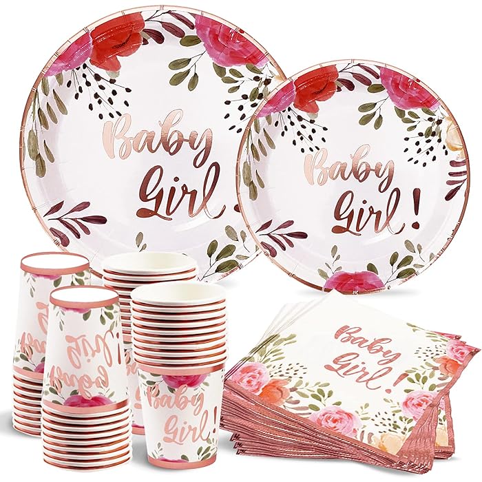 Buy Kederwa Baby Girl Baby Shower Plates Napkins and Cups, Rose Gold