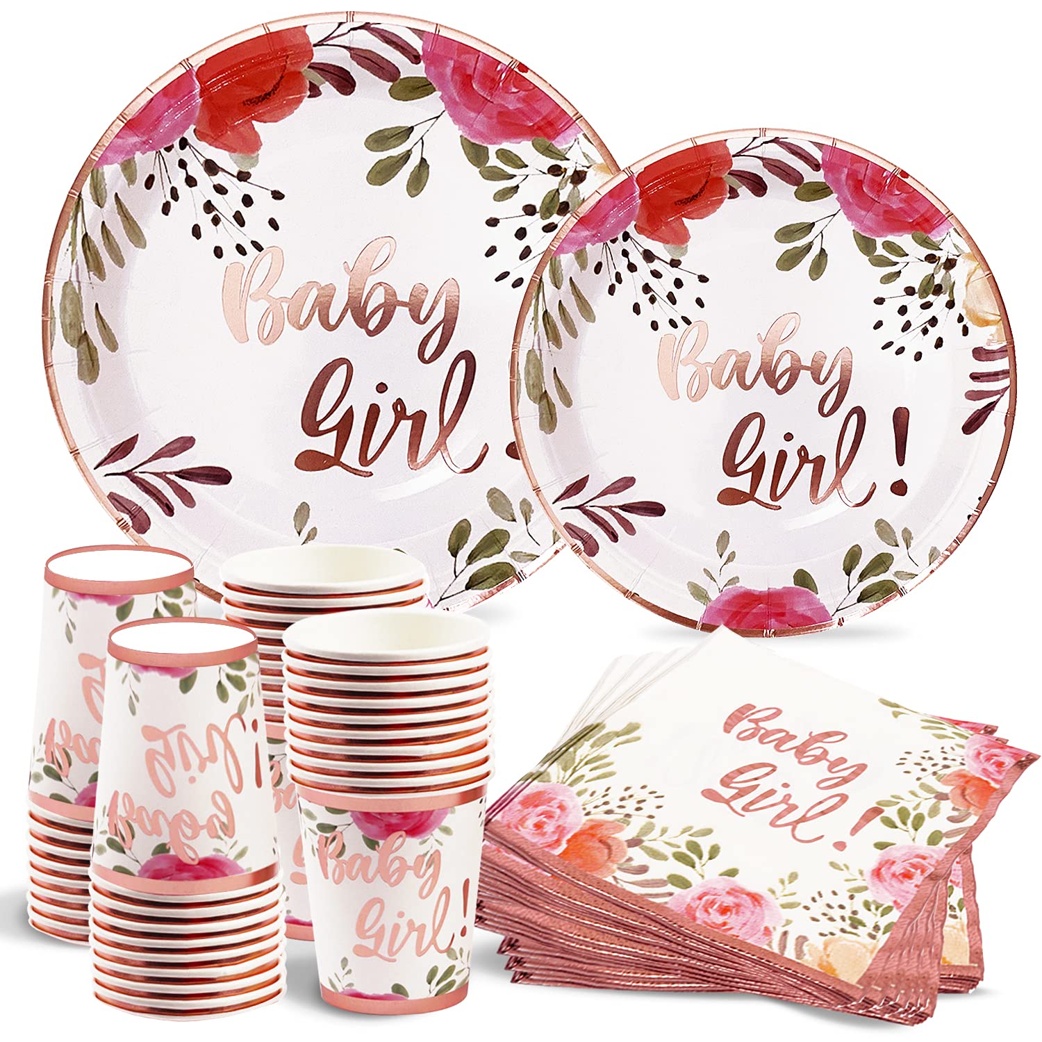 Buy Kederwa Baby Girl Baby Shower Plates Napkins and Cups, Rose Gold