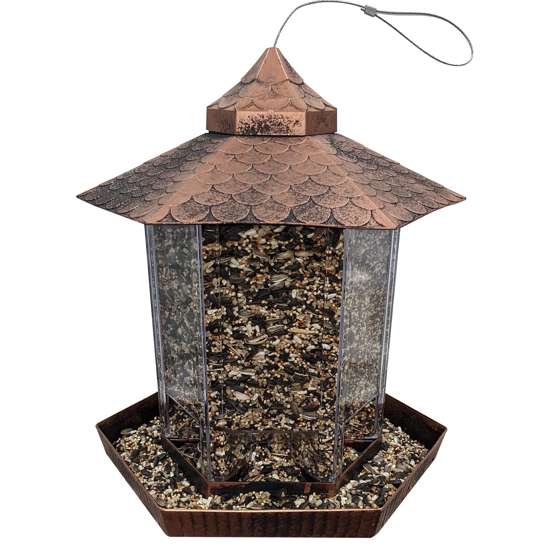 Deluxe Gazebo Wild Bird Feeder, Hanging Bird feeder For Outdoors, Large 20 Cups Capacity, Copper